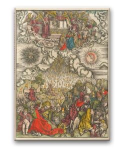 Obraz Albrecht Dürer - Apokalipsa - karta 5 - Otwarcie piątej i szóstej pieczęci (wersja koloryzowana)