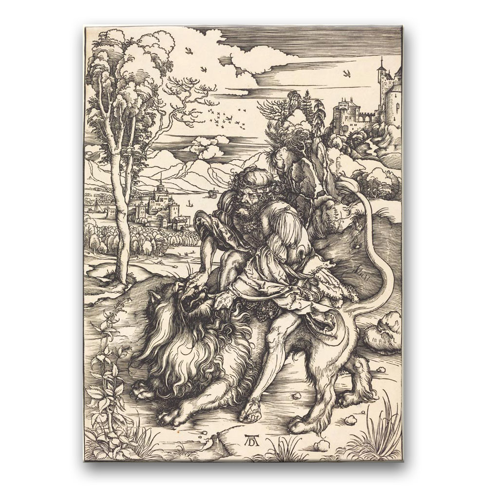 Obraz Albrecht Dürer - Samson walczący z lwem