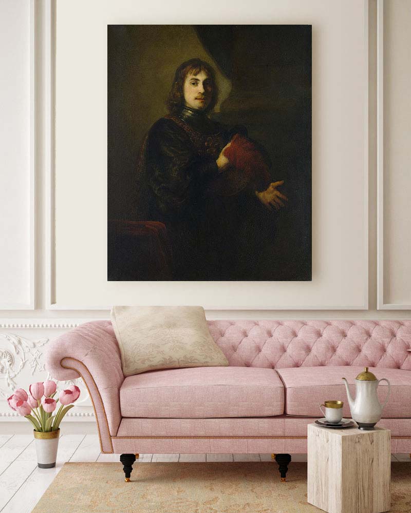 Obraz Rembrandt - Portret mężczyzny w napierśniku ze śliwkowym kapeluszem - obrazek 2