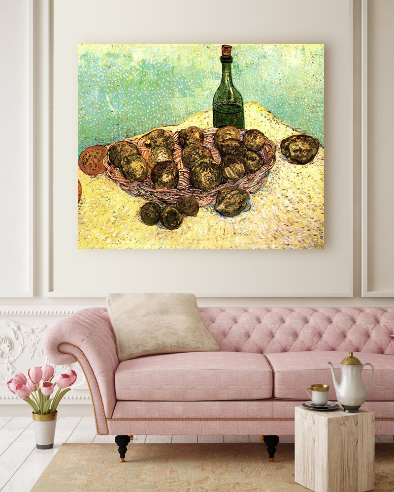 Obraz Vincent van Gogh - Martwa natura butelka, cytryny i pomarańcze - obrazek 2